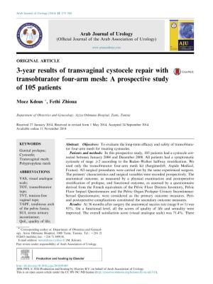 3-Year Results of Transvaginal Cystocele Repair with Transobturator Four-Arm Mesh: a Prospective Study of 105 Patients