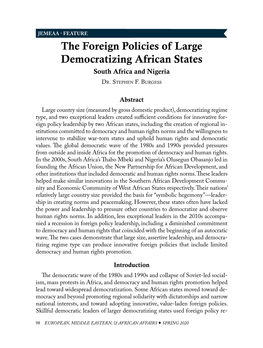 The Foreign Policies of Large Democratizing African States South Africa and Nigeria