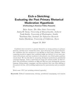 Etch-A-Sketching: Evaluating the Post-Primary Rhetorical Moderation Hypothesis (Forthcoming in American Politics Research)