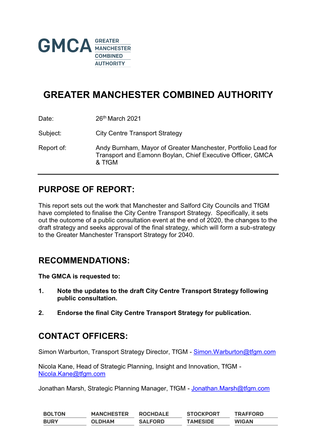 City Centre Transport Strategy PDF 422 KB