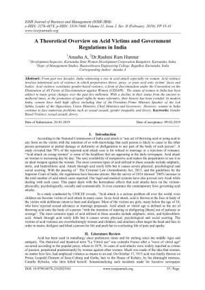 A Theoretical Overview on Acid Victims and Government Regulations in India