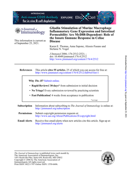 Disease the Innate Immune Response in Celiac Permeability Are Myd88