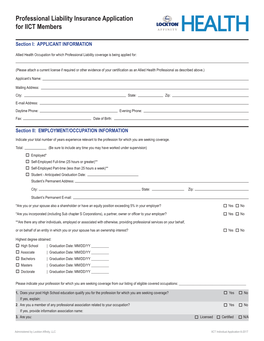 Professional Liability Insurance Application for IICT Members