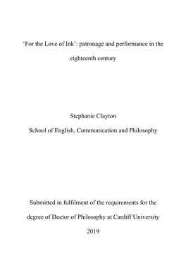 Patronage and Performance in the Eighteenth Century Stephanie