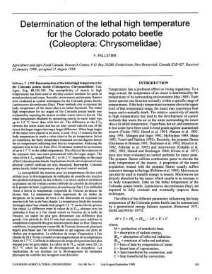 Determination of the Lethal High Temperature for the Colorado Potato Beetle (Coleoptera: Chrysomelidae)