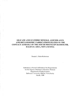 Silicate and Sulphide Mineral Assemblages and Metamorphic Fabrics from Pelites in the Contact Aureole of the South Mountain Batholith, Halifax Area, Nova Scotia