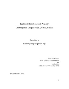 Technical Report on Anik Property, Chibougamau-Chapais Area, Quebec, Canada