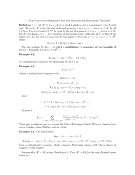 1. Multiplicative Sequences and the Hirzebruch Signature Theorem ∗ I Deﬁnition 1.1