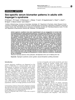 Sex-Specific Serum Biomarker Patterns in Adults with Asperger's Syndrome