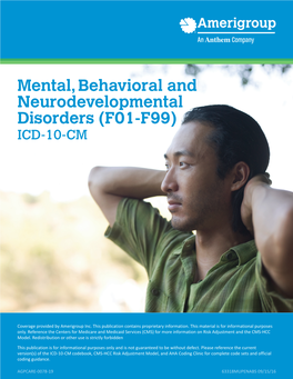 Mental, Behavioral and Neurodevelopmental Disorders (F01-F99) ICD-10-CM
