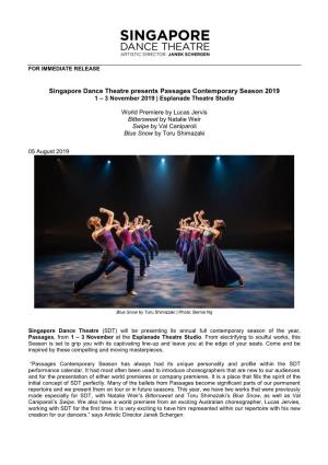 Singapore Dance Theatre Presents Passages Contemporary Season 2019 1 – 3 November 2019 | Esplanade Theatre Studio