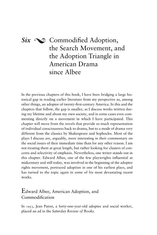 Six } Commodified Adoption, the Search Movement, and the Adoption Triangle in American Drama Since Albee