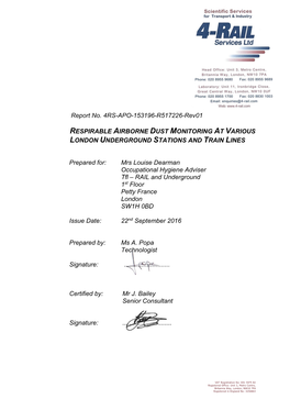 Dust Monitoring on the London Underground Network