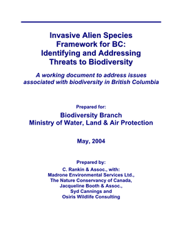 Invasive Alien Species Framework for BC: Identifying and Addressing Threats to Biodiversity