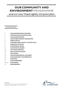 OUR COMMUNITY and ENVIRONMENT PROGRAMME and Our New Tread Lightly 10 Point Plan
