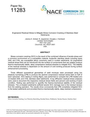 11283: Engineered Residual Stress to Mitigate Stress Corrosion Cracking