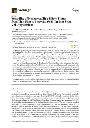 From Thin-Film to Perovskite/C-Si Tandem Solar Cell Applications