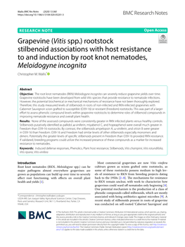 Grapevine (Vitis Spp.) Rootstock Stilbenoid Associations with Host Resistance to and Induction by Root Knot Nematodes, Meloidogyne Incognita Christopher M