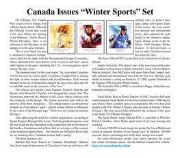 Winter Sports” Set on February 3Rd, Canada Outdoor Rinks to Perfect Their Post Issued a Set of Stamps with Spins, Jumps and Figures
