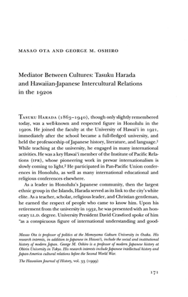 Tasuku Harada and Hawaiian-Japanese Intercultural Relations in the 1920S
