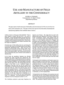 Use and Manufacture of Field Artillery in the Confederacy