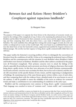 Henry Brinklow's Complaynt Against Rapacious Landlords