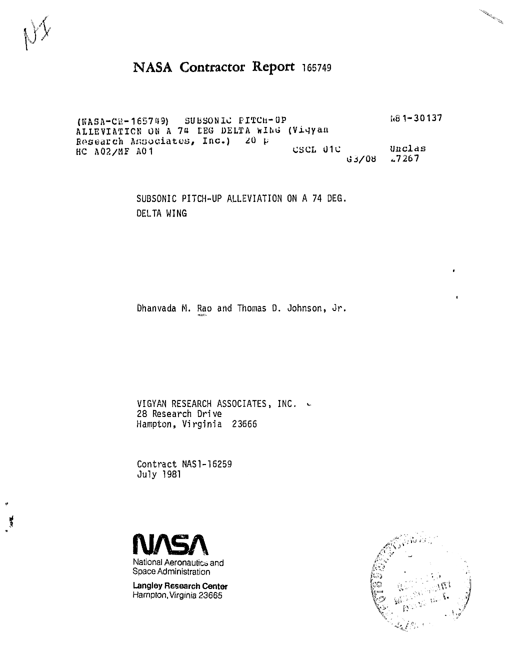 NASA Contractor Report 165749