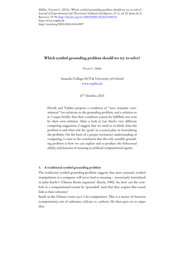 Which Symbol Grounding Problem Should We Try to Solve?’, Journal of Experimental and Theoretical Artificial Intelligence, 27 (1, Ed