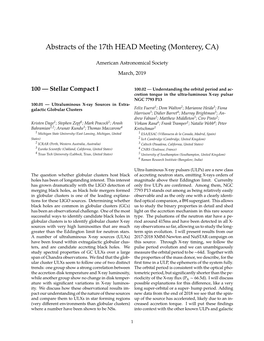 Abstracts of the 17Th HEAD Meeting (Monterey, CA)