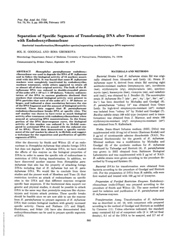 Separation of Specific Segments of Transforming DNA After Treatment