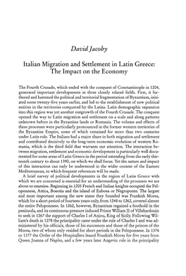 Italian Migration and Settlement in Latin Greece: the Impact on the Economy