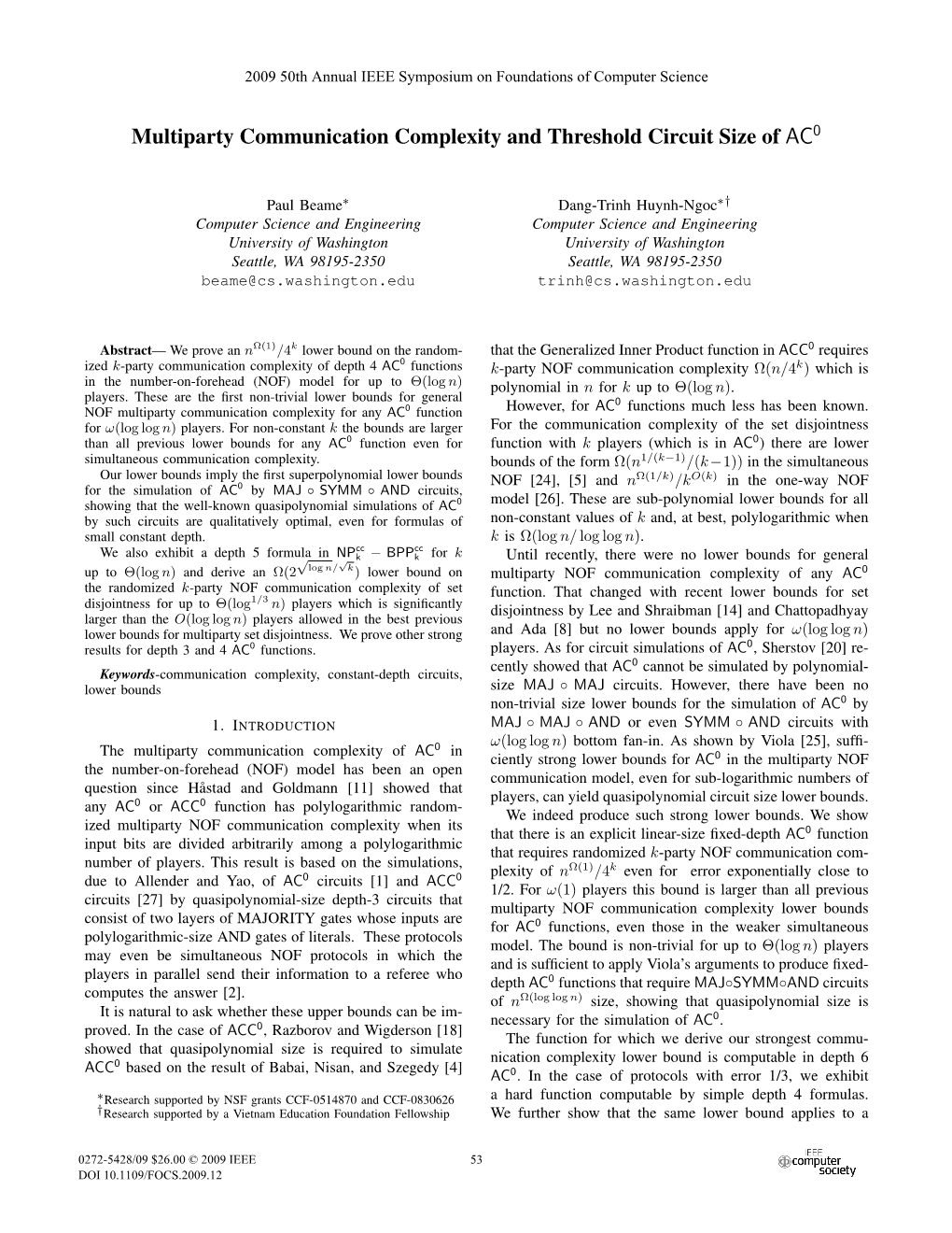 Multiparty Communication Complexity and Threshold Circuit Size of AC^0