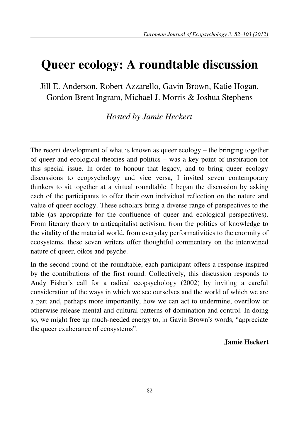 Queer Ecology: a Roundtable Discussion