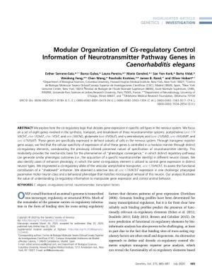 Modular Organization of Cis-Regulatory Control Information of Neurotransmitter Pathway Genes in Caenorhabditis Elegans