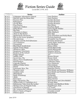 Fiction Series Guide Levels RST, UVW, XYZ