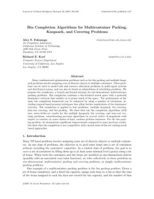 Bin Completion Algorithms for Multicontainer Packing, Knapsack, and Covering Problems