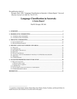 Language Classification in Sarawak: a Status Report.” Sarawak Museum Journal Vol