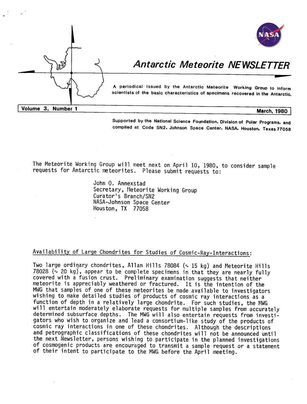 Antartic Meterorite Newsletter Volume 3