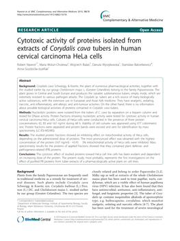 Cytotoxic Activity of Proteins Isolated from Extracts of Corydalis Cava