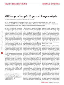 NIH Image to Imagej: 25 Years of Image Analysis Caroline a Schneider, Wayne S Rasband & Kevin W Eliceiri