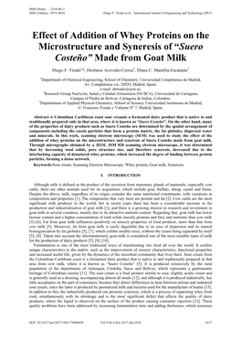 Effect of Addition of Whey Proteins on the Microstructure and Syneresis of “Suero Costeño” Made from Goat Milk