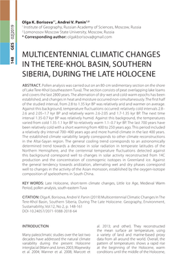 MULTICENTENNIAL CLIMATIC CHANGES in the TERE-Khol
