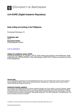 Early Writing and Printing in the Philippines | History and Philosophy of the Language Sciences
