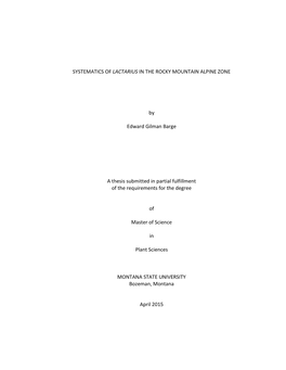 Systematics of Lactarius in the Rocky Mountain Alpine Zone