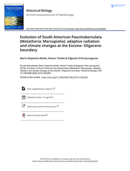 Adaptive Radiation and Climate Changes at the Eocene- Oligocene Boundary