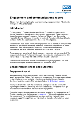 Edward Hain Engagement and Communications Report