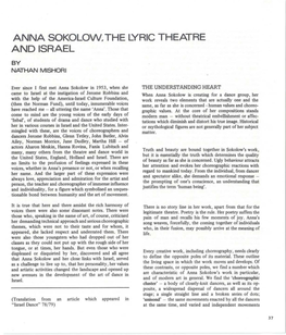 Anna Sokolow. the Lyric Theatre and Israel by Nathan Mishori
