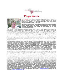 PIPPA NORRIS Is Associate Director (Research) of the Joan Shorenstein