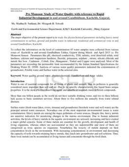 Pre Monsoon Study of Water Quality with Reference to Rapid Industrial Development in and Around Gandhidham, Kachchh, Gujarat