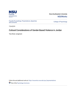 Cultural Considerations of Gender-Based Violence in Jordan